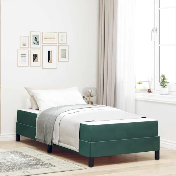 Lit à ressorts avec matelas Vert foncé 90 x 220 cm tissu