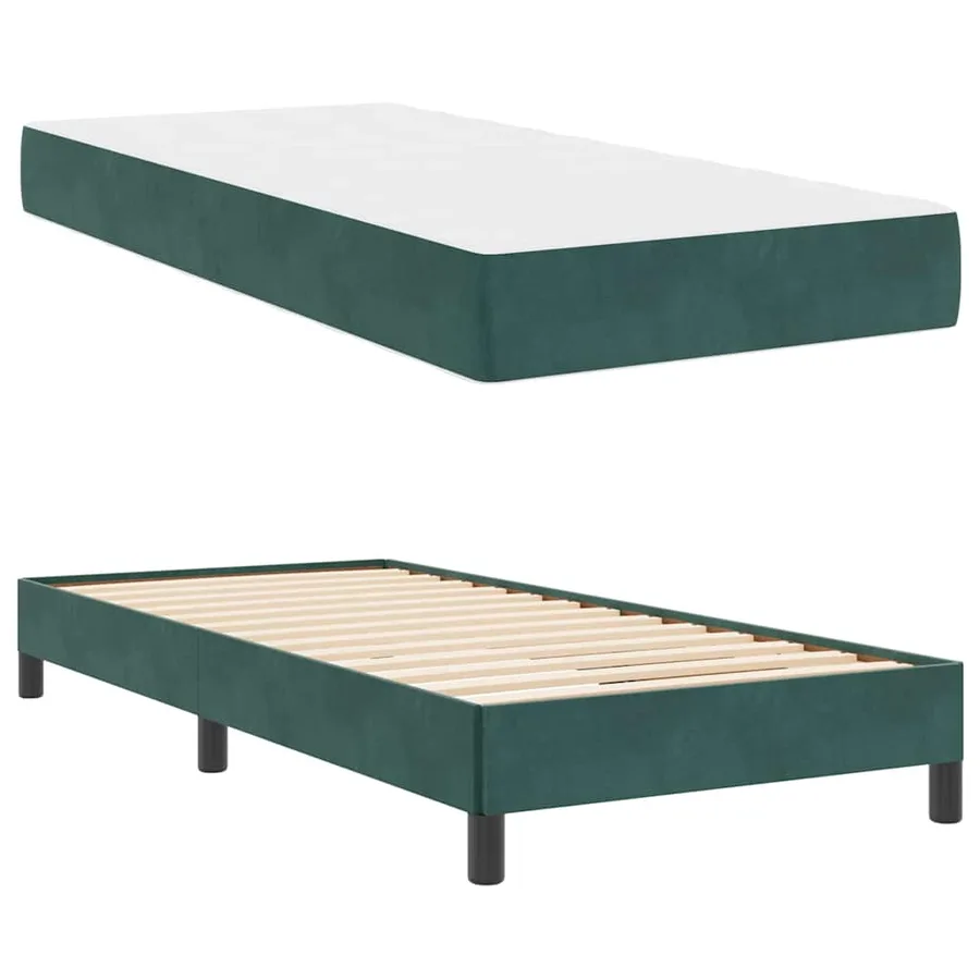 Lit à ressorts avec matelas Vert foncé 90 x 220 cm tissu - 4