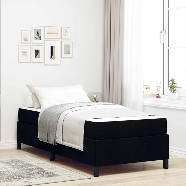 Lit à ressorts avec matelas Noir 90 x 190 cm tissu