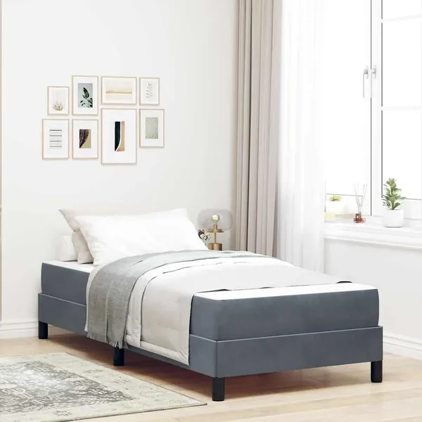 Lit à ressorts avec matelas Gris foncé 90 x 220 cm tissu