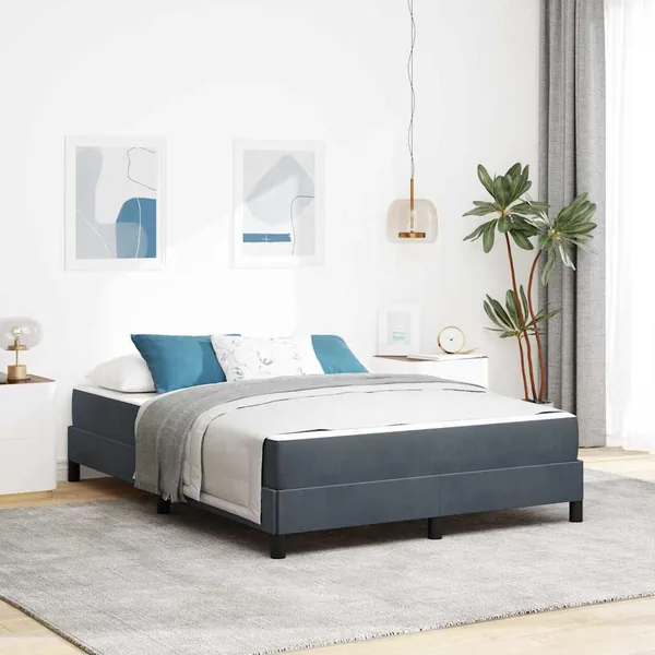 Lit à ressorts avec matelas Gris foncé 140 x 190 cm tissu