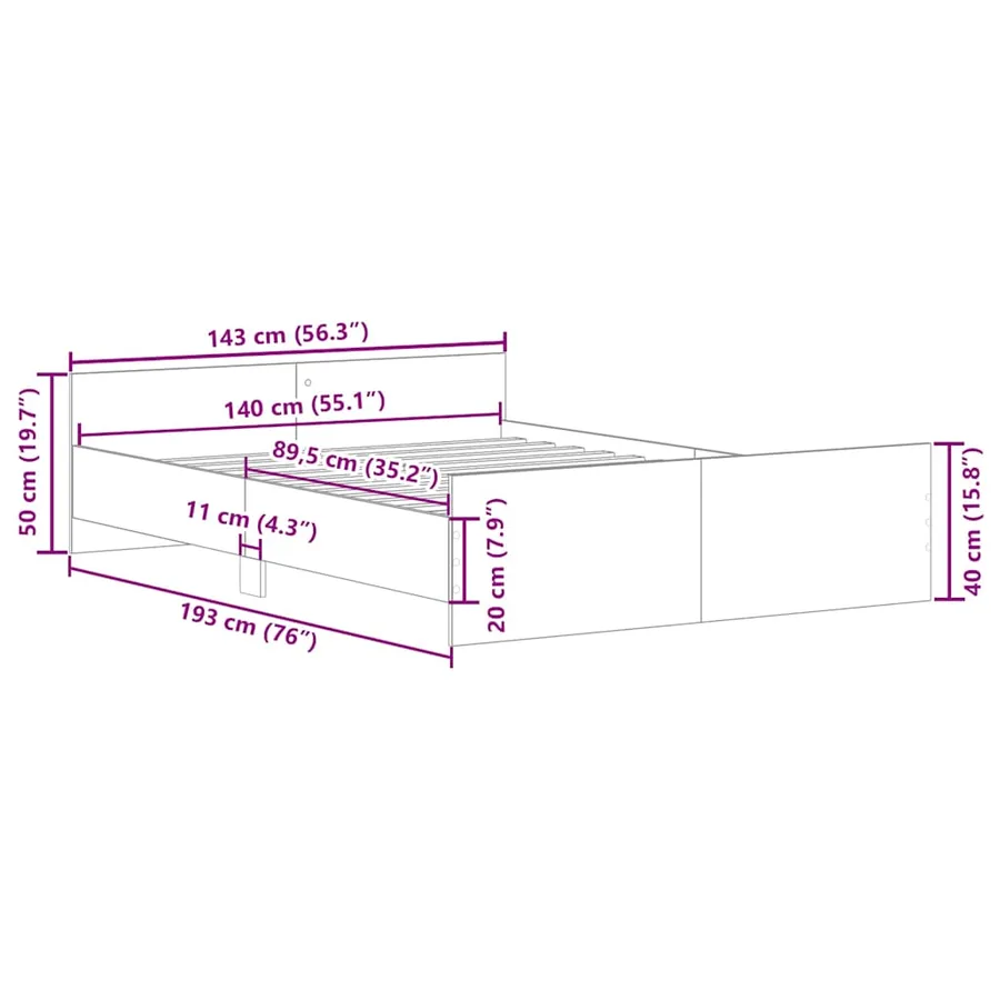 Cadre de lit sans matelas chêne fumé 140x190 cm - 10