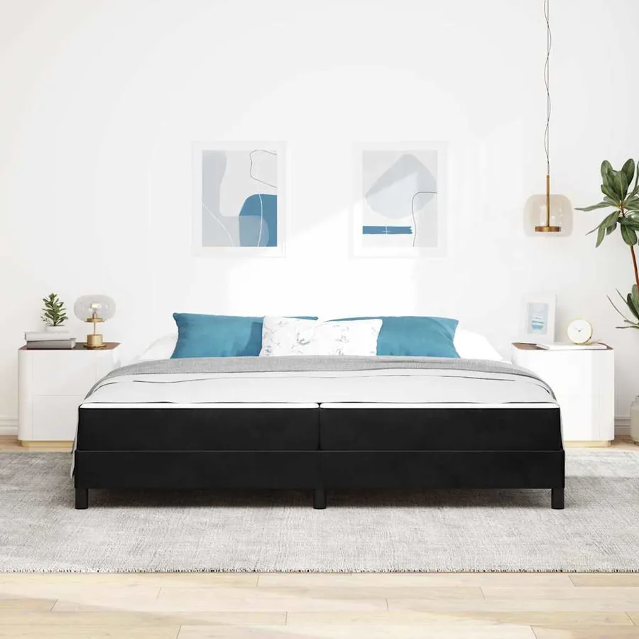 Lit à ressorts avec matelas Noir 200 x 200 cm tissu - 3