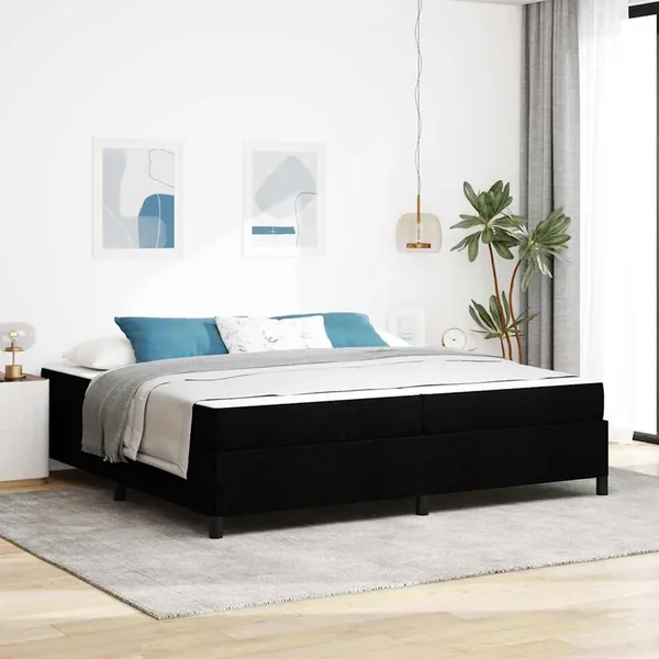 Lit à ressorts avec matelas Noir 200 x 200 cm tissu