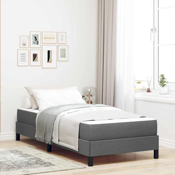 Lit à ressorts avec matelas Gris foncé 100 x 200 cm tissu