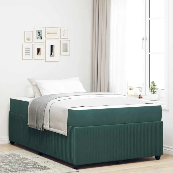 Cadre de lit avec matelas Vert foncé 120 x 190 cm tissu