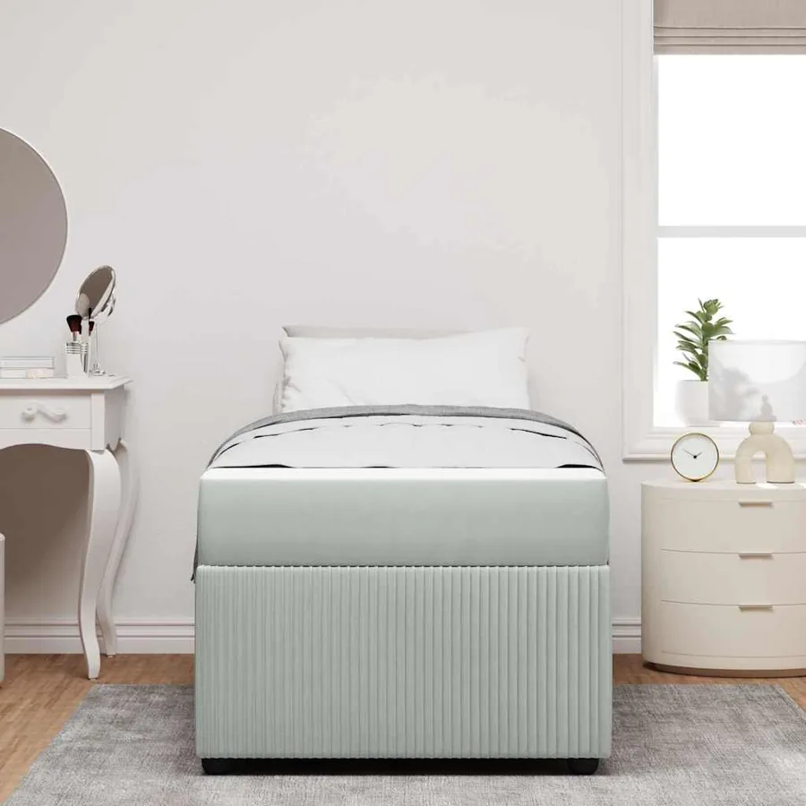 Cadre de lit avec matelas Gris clair 90 x 190 cm tissu - 3