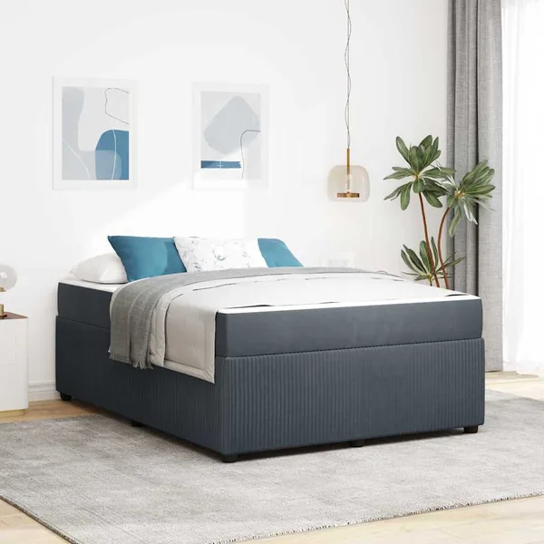 Cadre de lit avec matelas Gris foncé 160 x 200 cm tissu