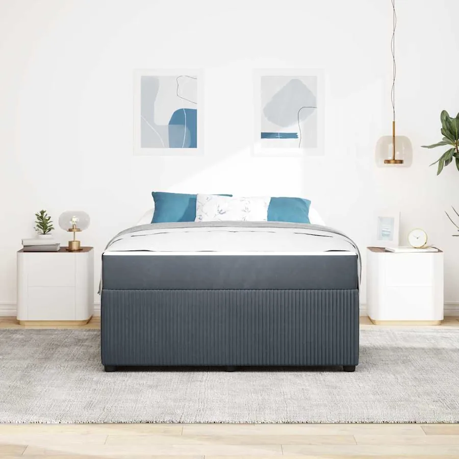 Cadre de lit avec matelas Gris foncé 160 x 200 cm tissu - 3