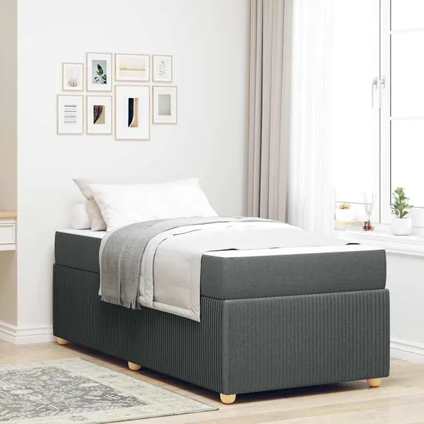 Cadre de lit avec matelas Gris foncé 90 x 200 cm tissu