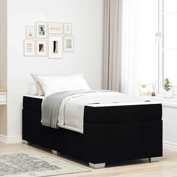 Cadre de lit avec matelas Noir 80 x 200 cm tissu
