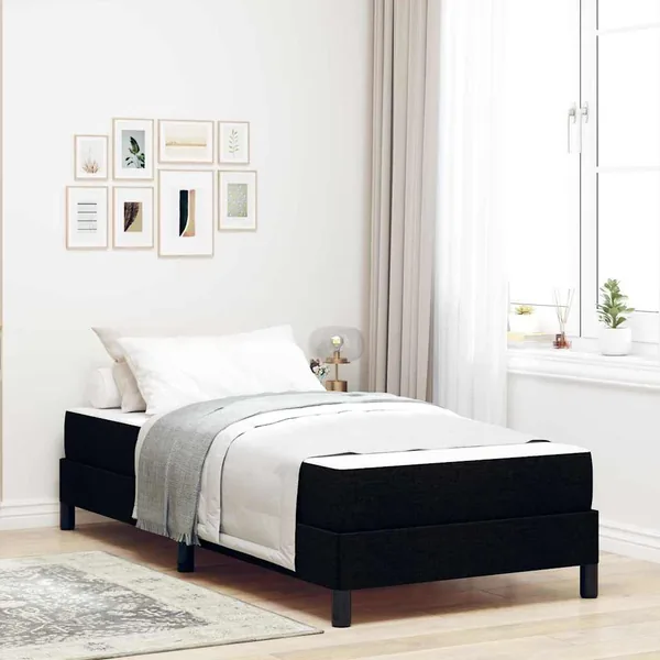 Lit à ressorts avec matelas Noir 90 x 190 cm tissu