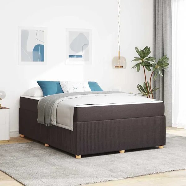 Cadre de lit avec matelas Marron foncé 140 x 200 cm tissu