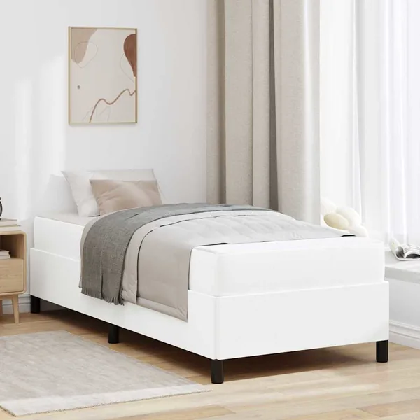 Cadre de lit avec matelas Blanc 90 x 190 cm tissu