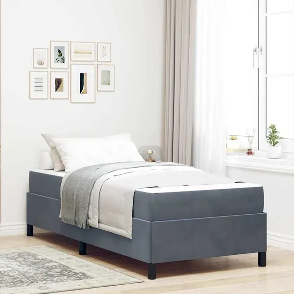 Cadre de lit avec matelas Gris foncé 100 x 200 cm tissu