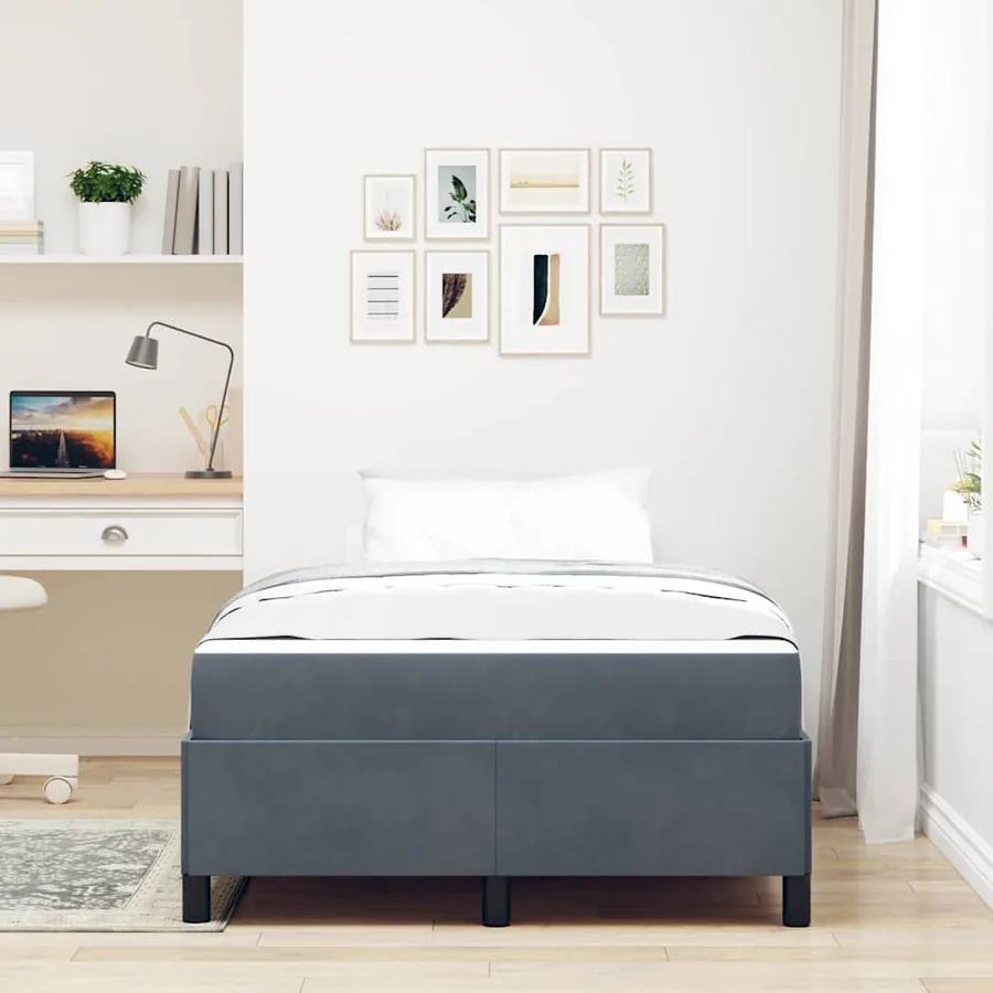 Cadre de lit avec matelas Gris foncé 120 x 200 cm tissu - 3
