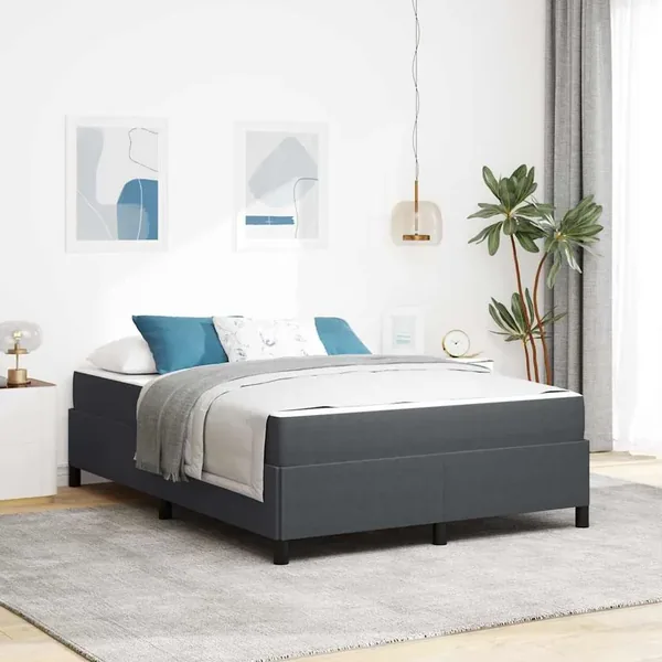 Cadre de lit avec matelas Gris foncé 160 x 200 cm tissu