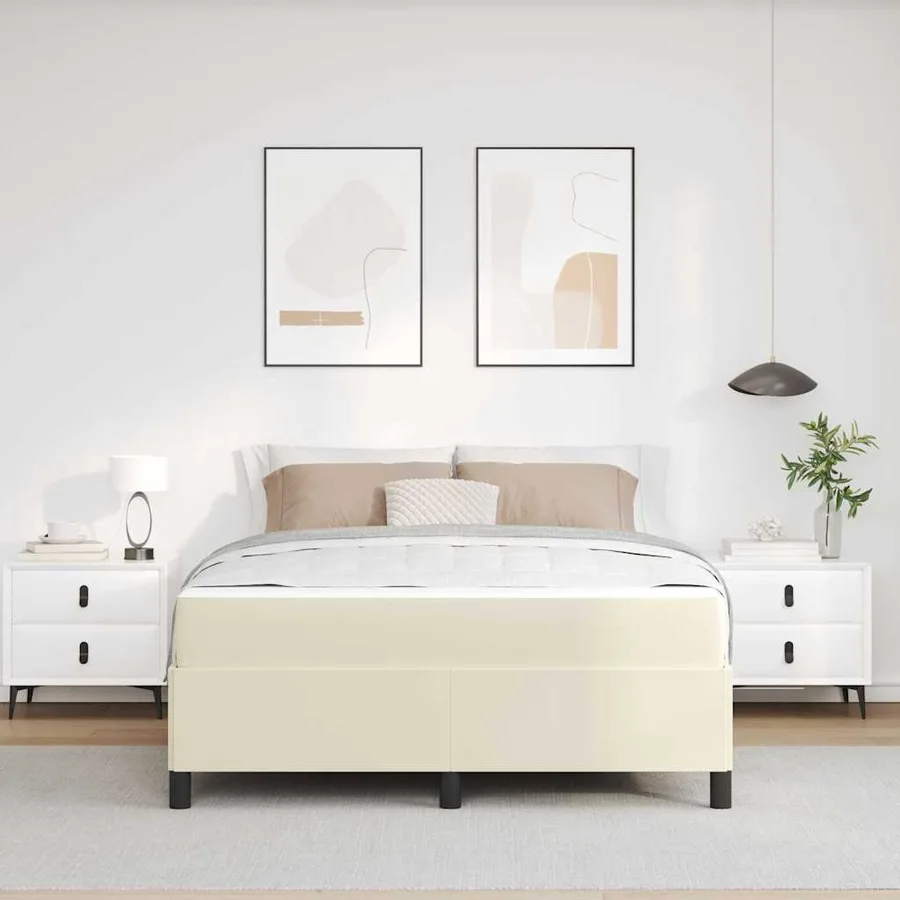 Cadre de lit avec matelas Crème 140 x 190 cm tissu - 3