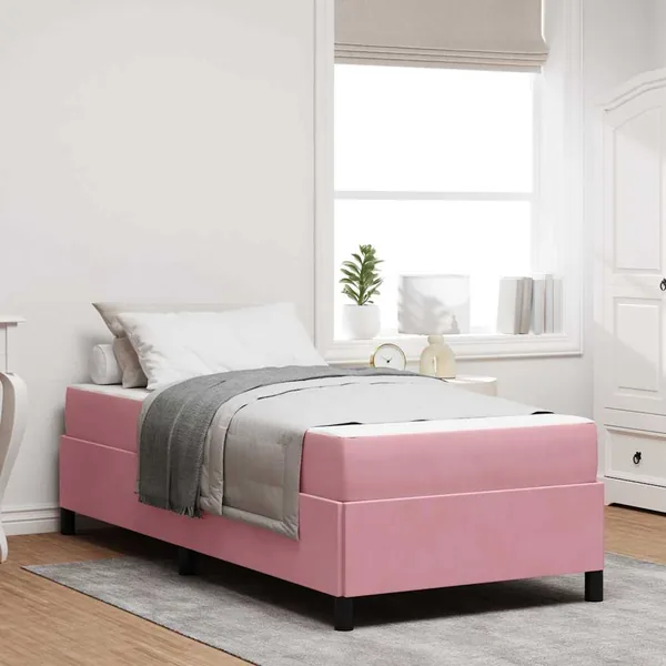 Cadre de lit avec matelas Rose 80 x 200 cm tissu
