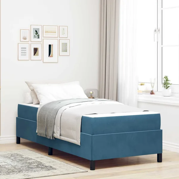 Cadre de lit avec matelas Bleu foncé 90 x 190 cm tissu