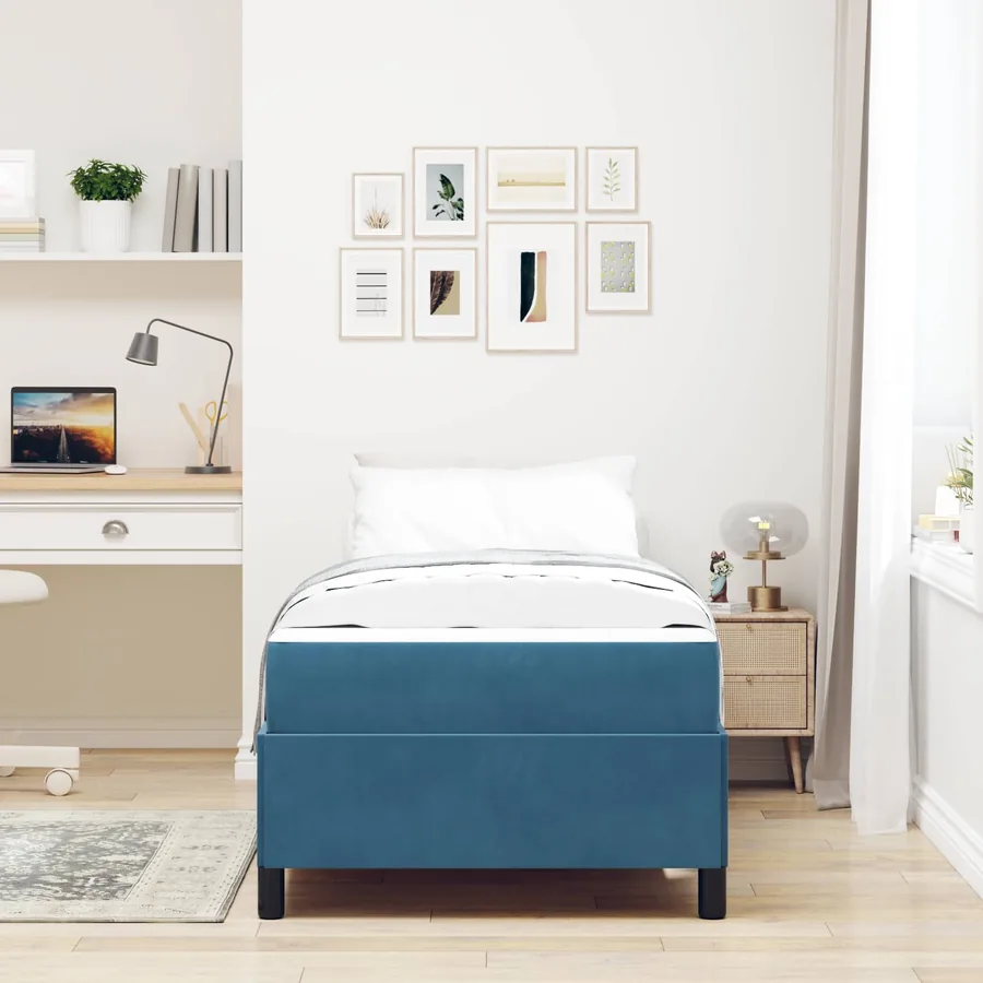 Cadre de lit avec matelas Bleu foncé 90 x 190 cm tissu - 4
