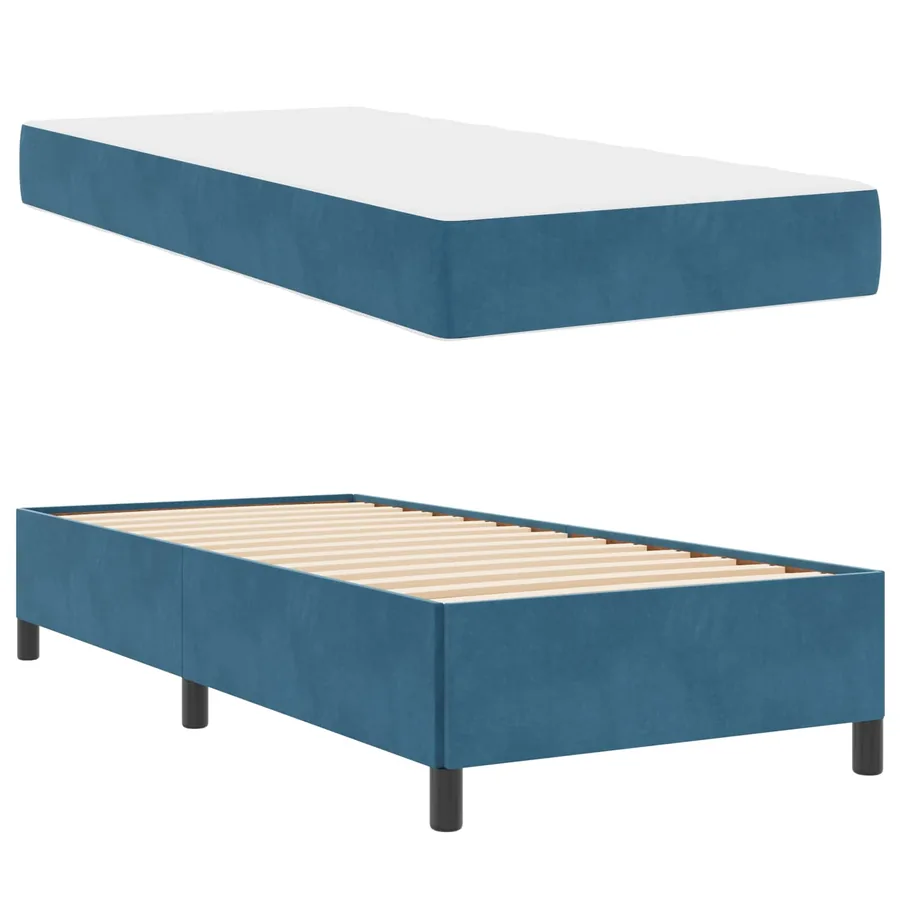 Cadre de lit avec matelas Bleu foncé 90 x 190 cm tissu - 5