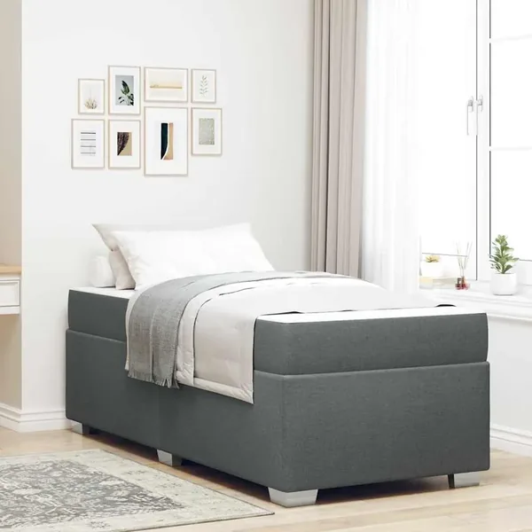 Cadre de lit avec matelas Gris foncé 100 x 200 cm tissu