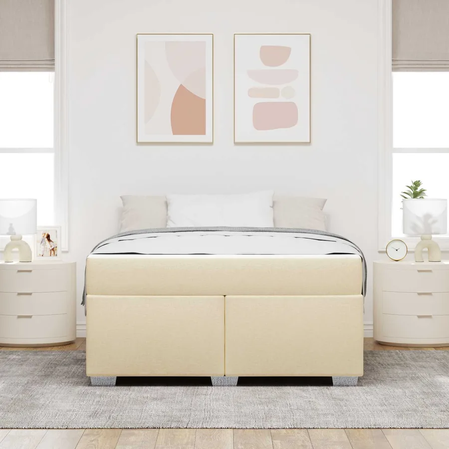 Cadre de lit avec matelas Crème 160 x 200 cm tissu - 4