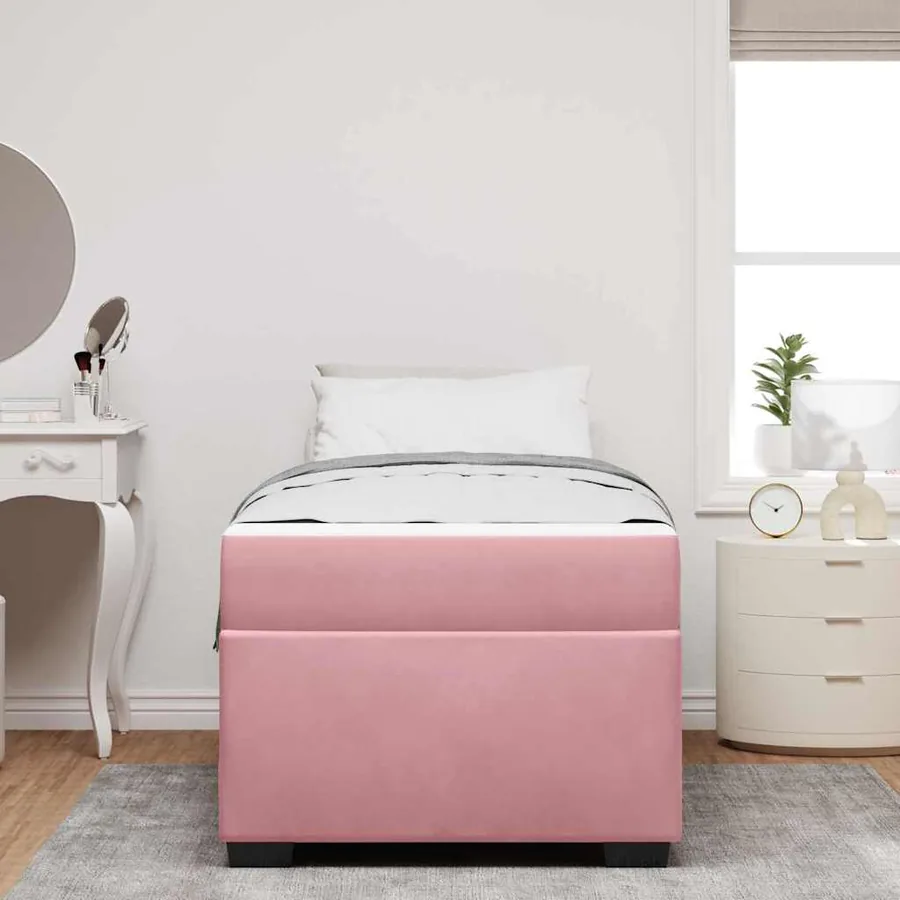 Cadre de lit avec matelas Rose 100 x 200 cm tissu - 3