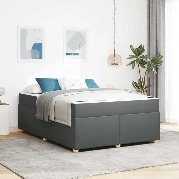 Cadre de lit avec matelas Gris foncé 160 x 200 cm tissu
