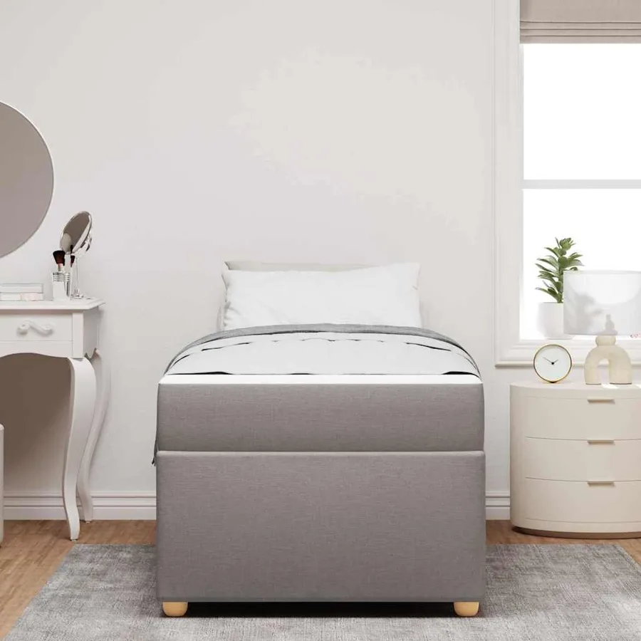 Cadre de lit avec matelas Taupe 100 x 200 cm tissu - 3