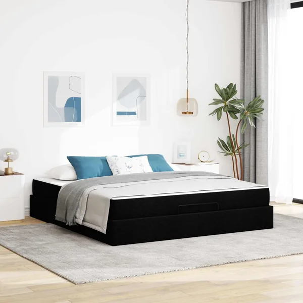Cadre de lit avec matelas 2 pcs Noir tissu