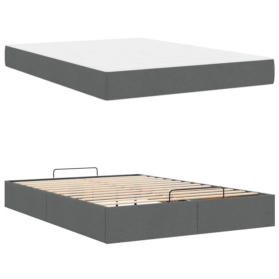 Cadre de lit avec matelas 2 pcs Gris Foncé tissu - 5