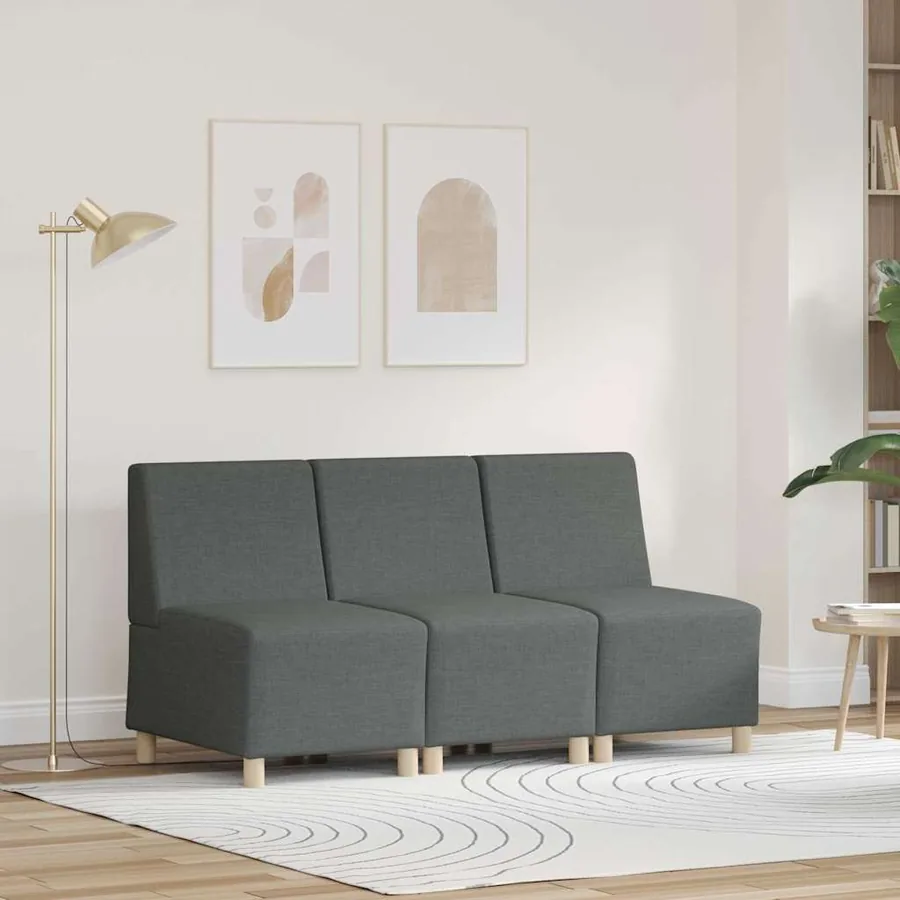 Unité de Sofa Modulaire Sans Accoudoirs 3 pcs Gris foncé