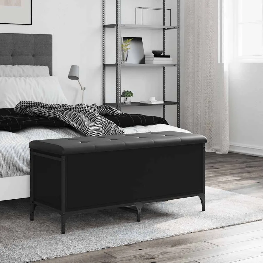 Banc de rangement noir 102x42x45 cm bois d'ingénierie - 3