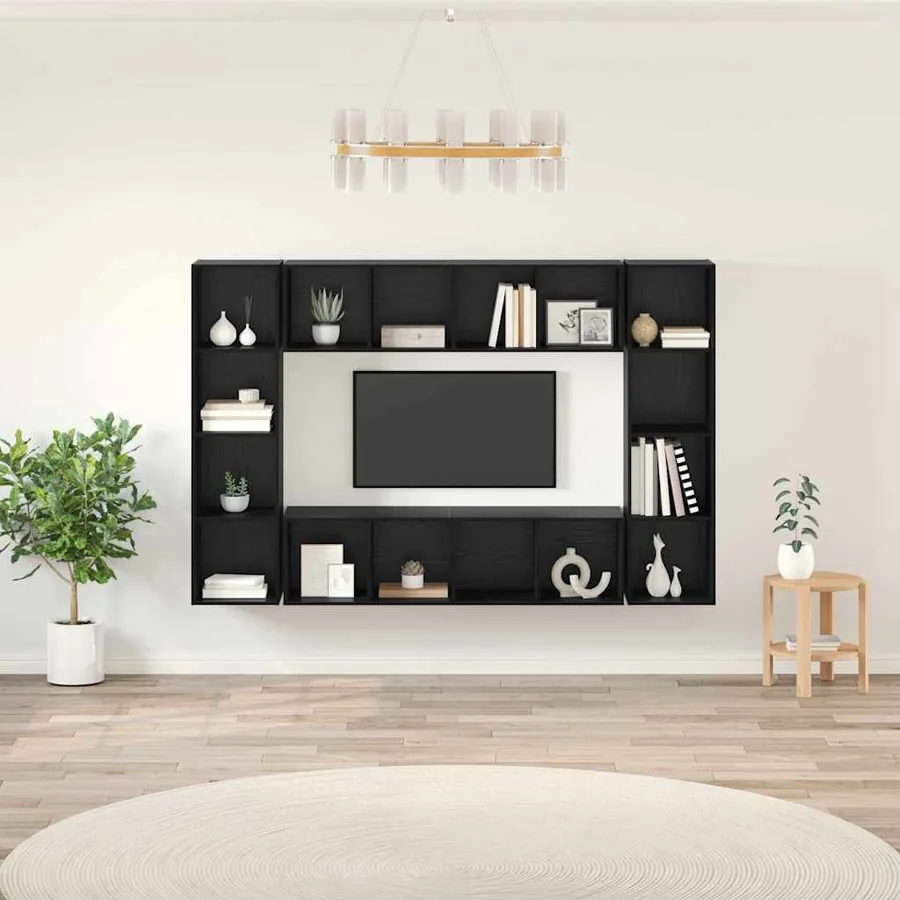 Ensemble meuble TV Montage mural 4 pcs Noir 37 x 37 x 142,5 cm