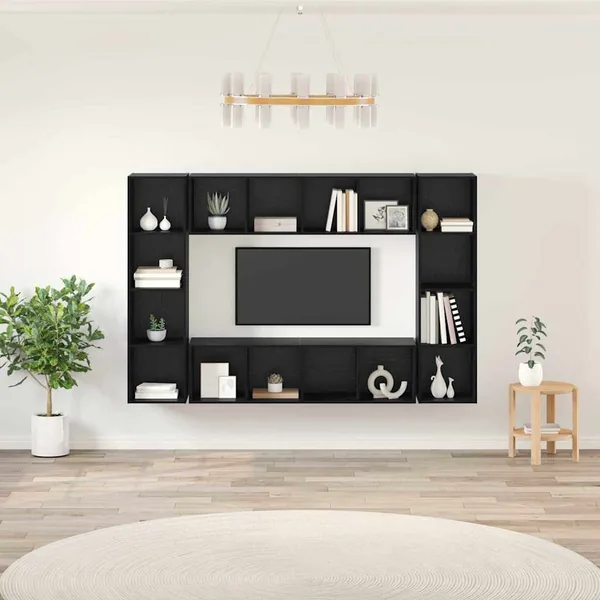 Ensemble meuble TV Montage mural 4 pcs Noir 37 x 37 x 142,5 cm