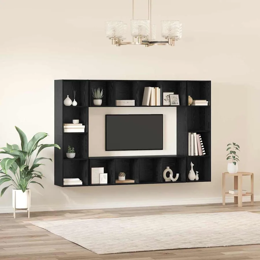 Ensemble meuble TV Montage mural 4 pcs Noir 37 x 37 x 142,5 cm - 4