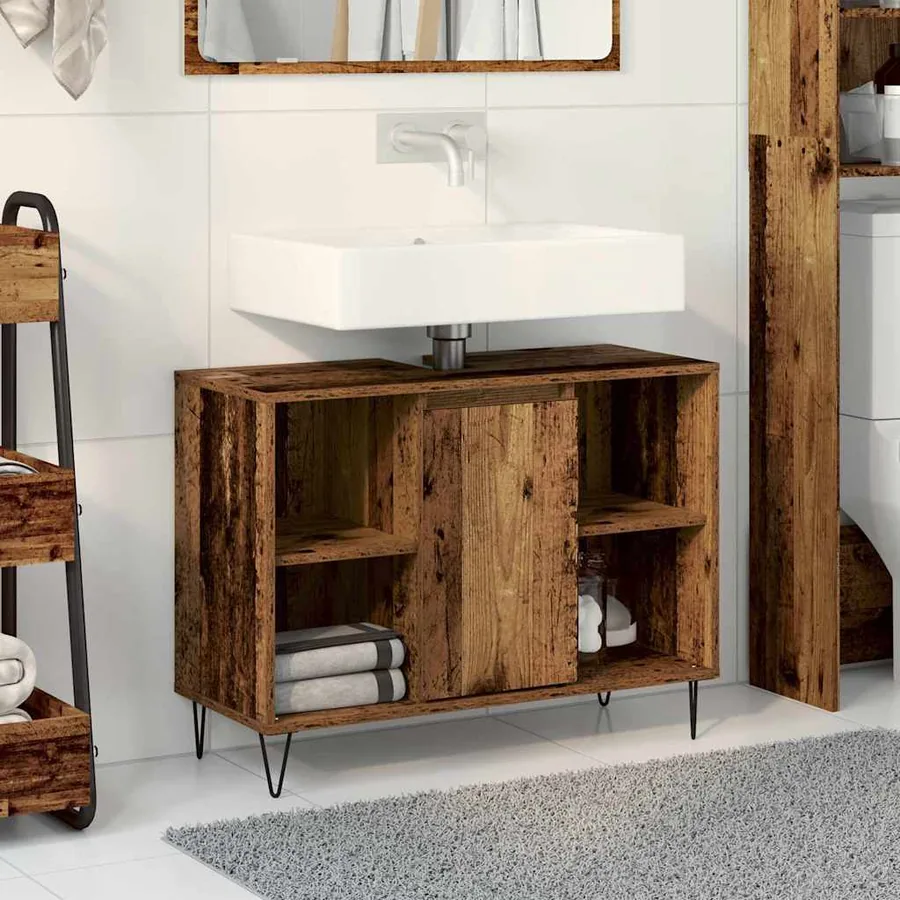 Cabinet de salle de bain avec porte Bois Ancien 80 x 33 x 60 cm