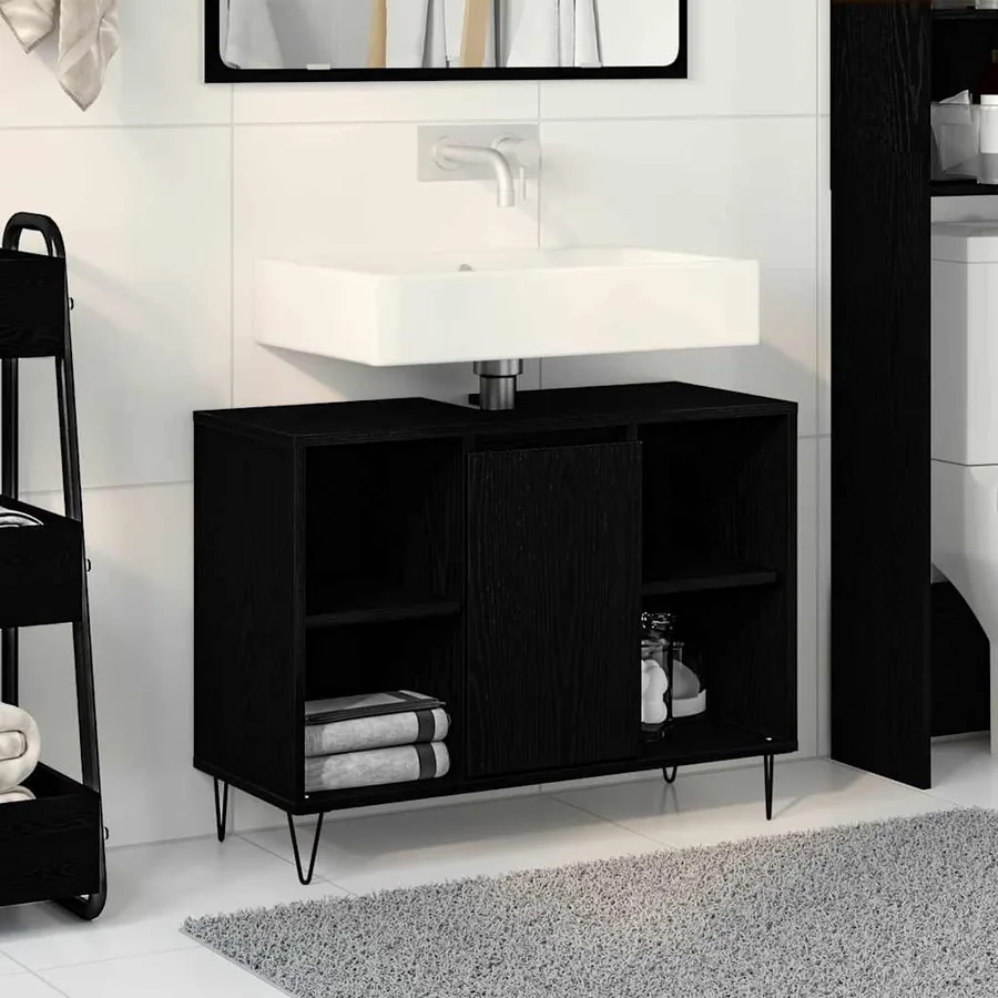 Cabinet de salle de bain Noir 80 x 33 x 60 cm Bois d'ingénierie