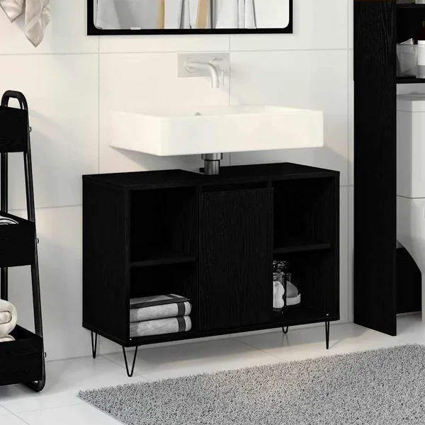 Cabinet de salle de bain Noir 80 x 33 x 60 cm Bois d'ingénierie
