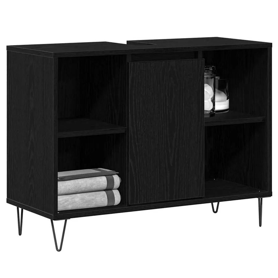 Cabinet de salle de bain Noir 80 x 33 x 60 cm Bois d'ingénierie - 3