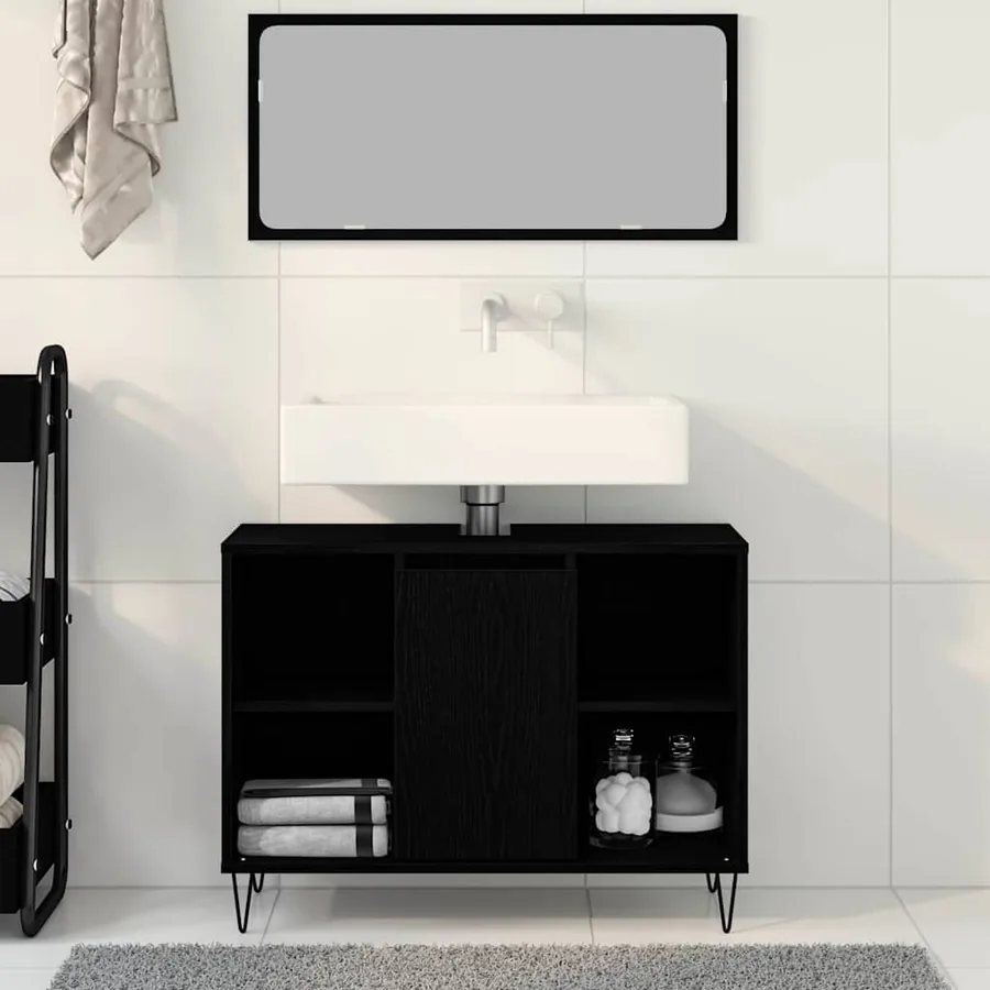 Cabinet de salle de bain Noir 80 x 33 x 60 cm Bois d'ingénierie - 4
