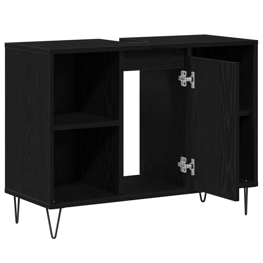 Cabinet de salle de bain Noir 80 x 33 x 60 cm Bois d'ingénierie - 5