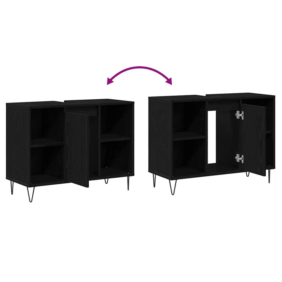 Cabinet de salle de bain Noir 80 x 33 x 60 cm Bois d'ingénierie - 8