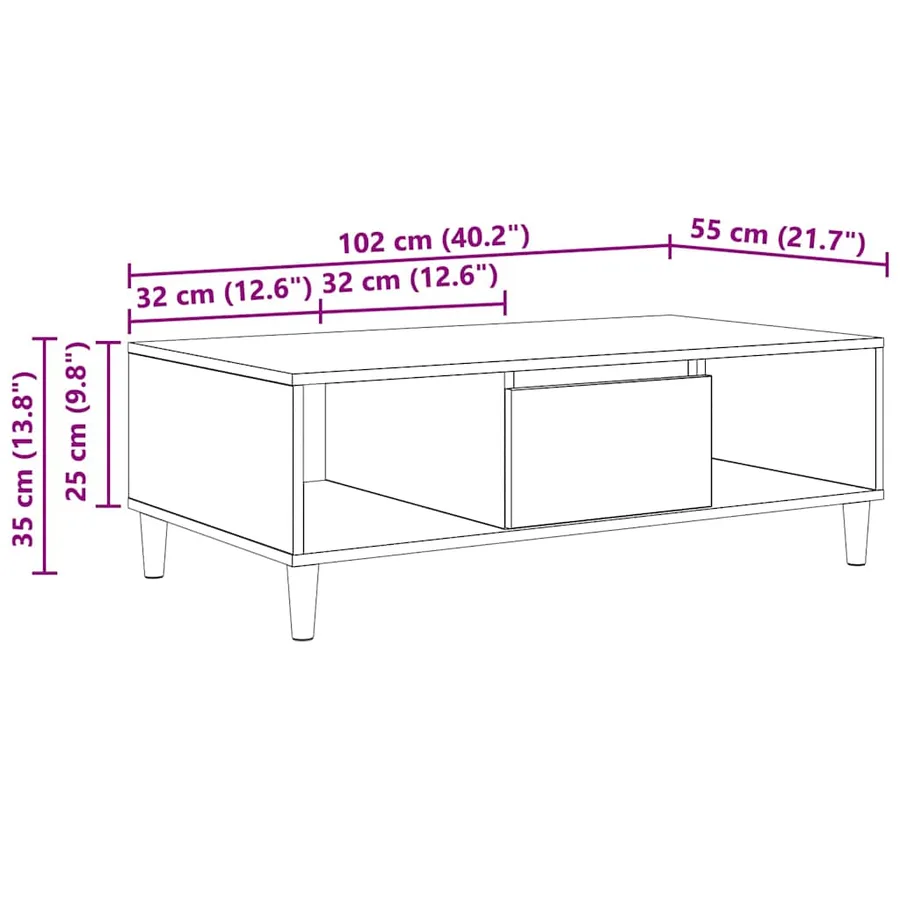 Table basse Bois ancien 102 x 55 x 35 cm Bois d'ingénierie - 12