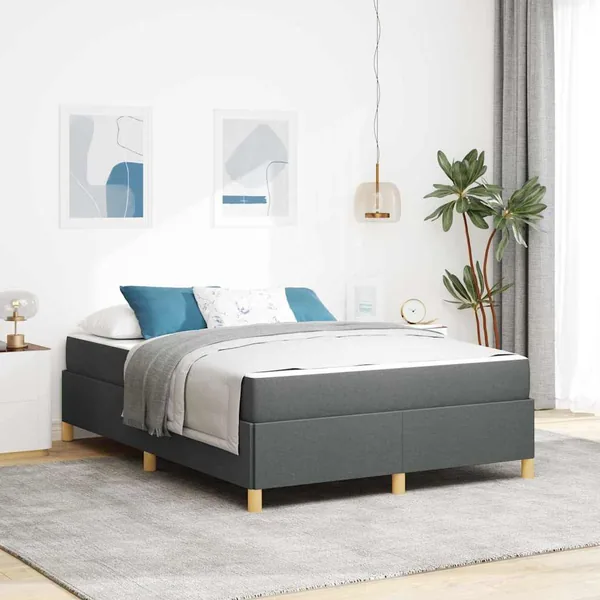Cadre de lit avec matelas Gris foncé 160 x 200 cm tissu