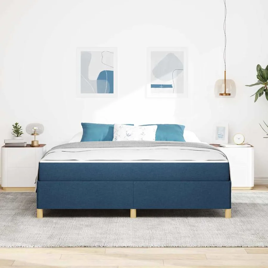 Cadre de lit avec matelas Bleu 180 x 200 cm tissu - 3