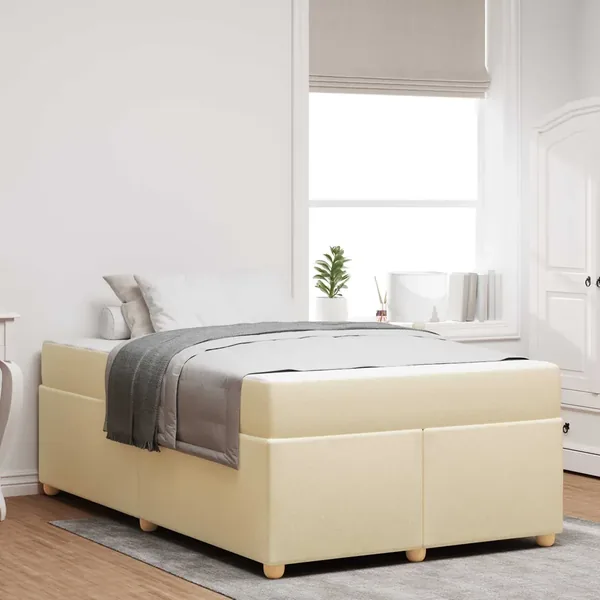 Cadre de lit avec matelas Crème 120 x 190 cm tissu