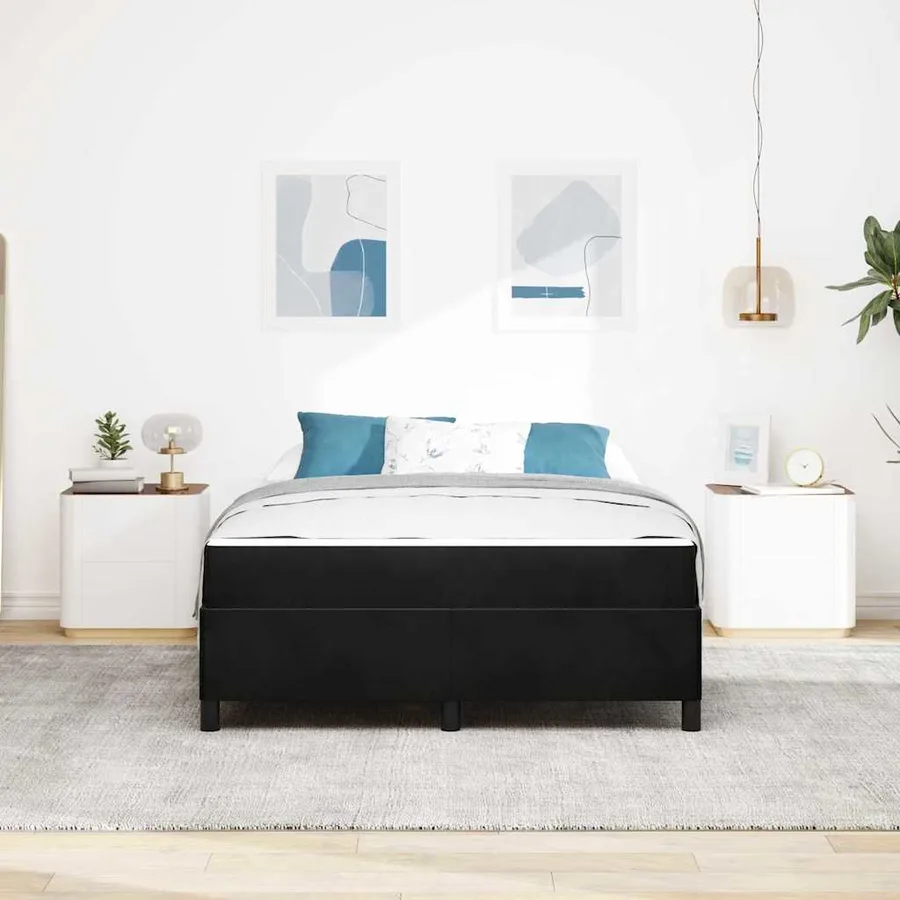 Cadre de lit avec matelas Noir 140 x 190 cm tissu - 3